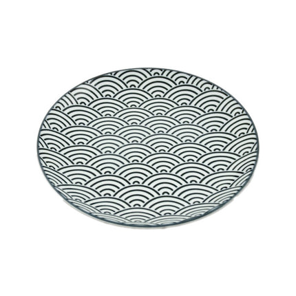 Antico Asian Wave Pattern Plate 8"D 6pc Set, Black/White