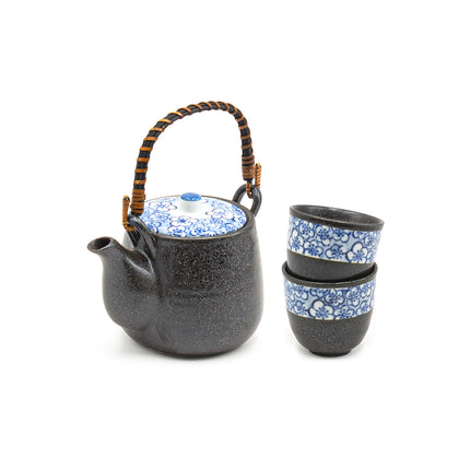 Black Ceramic Tea Set – Blue Floral Accent Edition