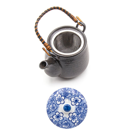 Black Ceramic Tea Set – Blue Floral Accent Edition
