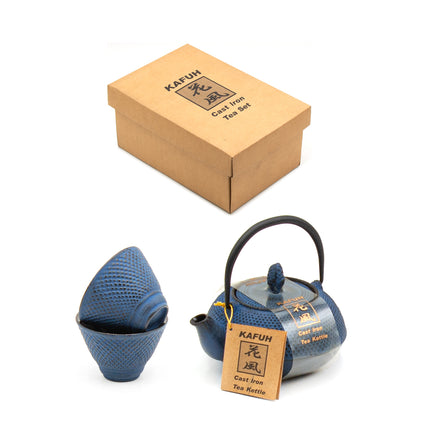 Cast Iron Tea Pot and Cup Set - Blue