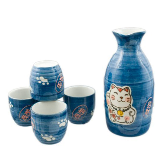 Lucky Cat Sake Set - 1 Bottle and 4 Cups