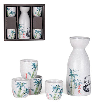 Panda Sake Set, 1 Bottle and 4 Cups - White