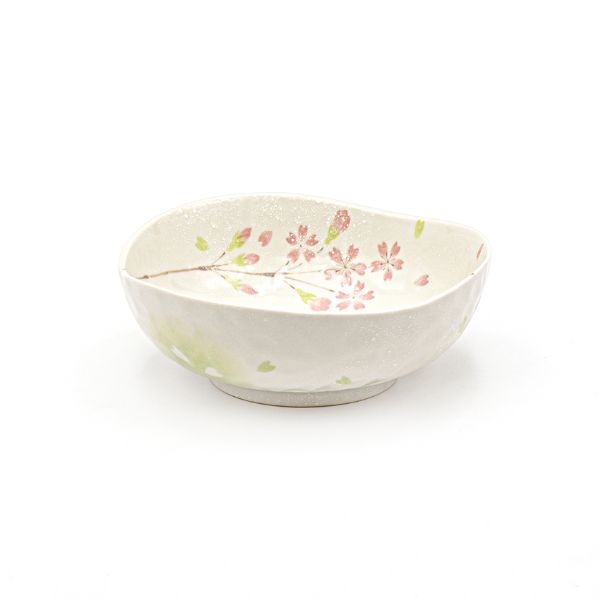 Japanese Spring Blossom Irregular Shape Ceramic Bowl 4.25"D