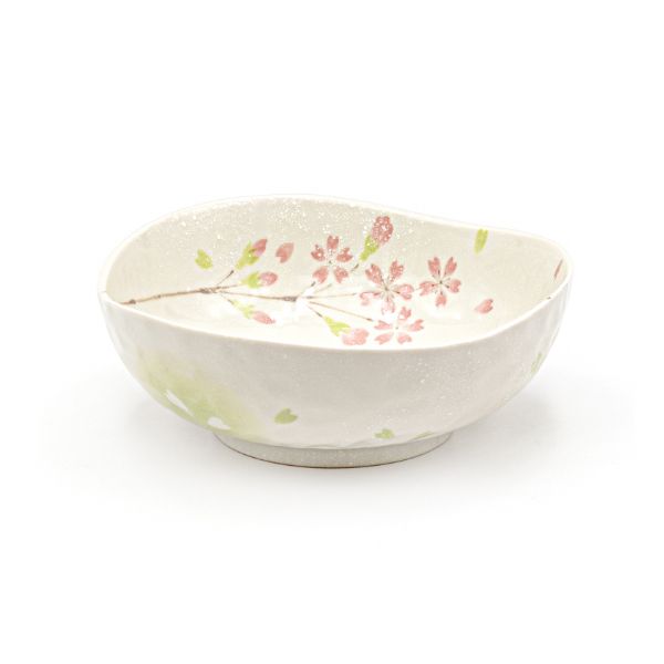 Japanese Spring Blossom Irregular Shape Ceramic Bowl 5.5"D
