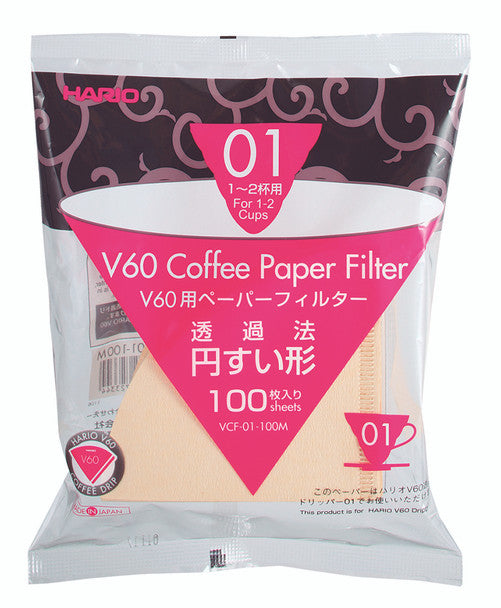 Hario V60 Coffee Paper Filters (Size 01) 100 Sheets