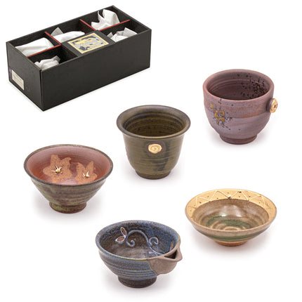 Japanese Unique Glaze Sake Cups - 5pc