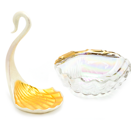 Elegant Swan Bowl with Swan-Shaped Base and Shell-Shaped Bowl