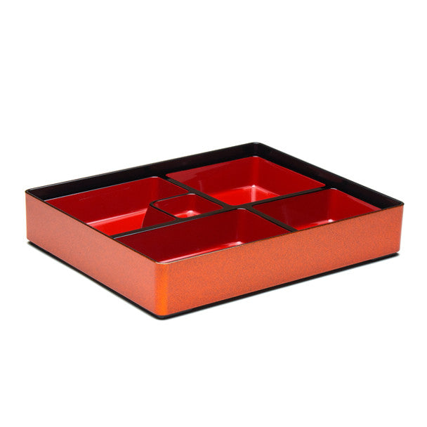 Lunch 5-Compartment Tray Plate Plastic Lacquer 11-3/4" x 9-1/2" - Red