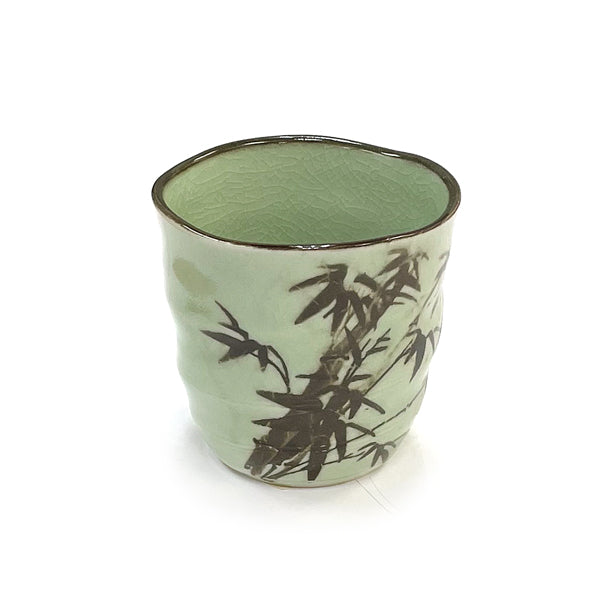 Hand-Painted Bamboo Tea Cup - Green Crackle