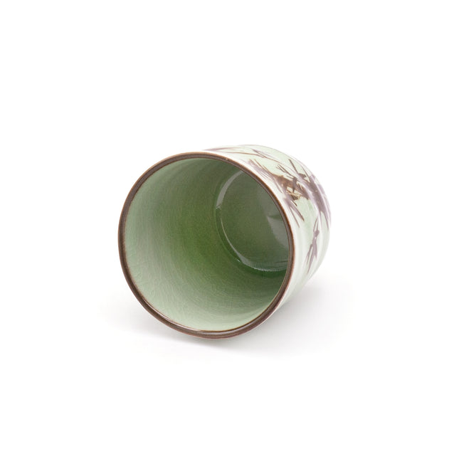 Hand-Painted Bamboo Tea Cup - Green Crackle