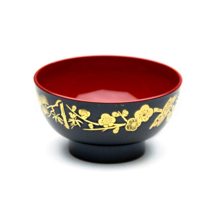 Gold Flower Plastic Lacquer Bowls (5pc) Black & Red