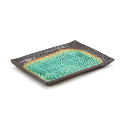 Handcrafted Rectangular Ceramic Plate – Green Glaze Finish