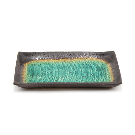 Handcrafted Rectangular Ceramic Plate – Green Glaze Finish