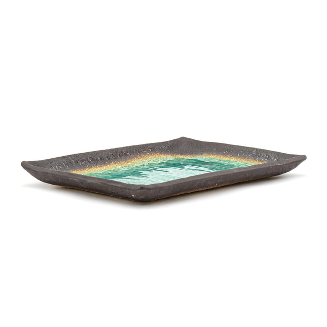 Handcrafted Rectangular Ceramic Plate – Green Glaze Finish