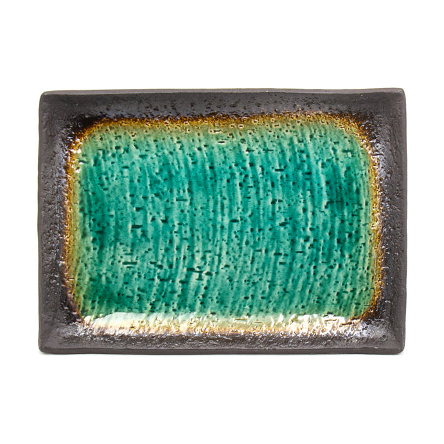 Handcrafted Rectangular Ceramic Plate – Green Glaze Finish