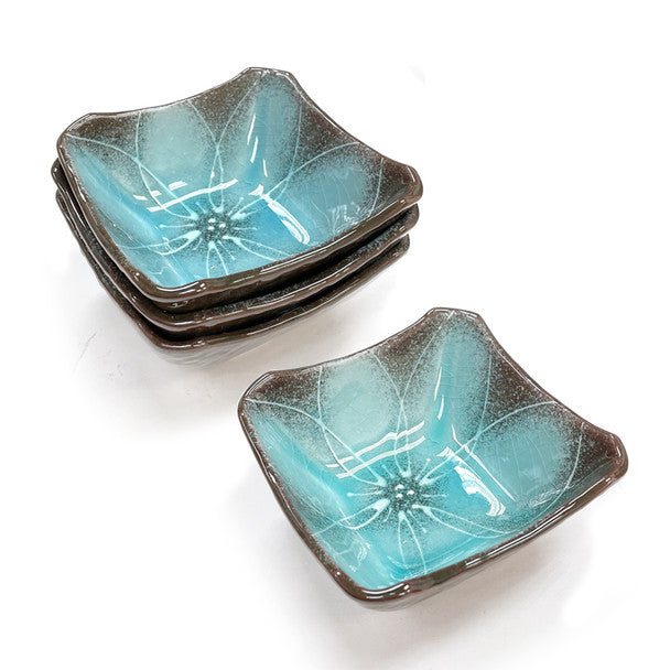 Japanese Electric Blue Sakura Sauce Bowls Set of 4