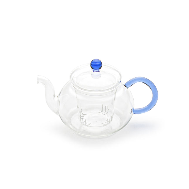 Glass Tea Pot with Strainer - Blue Handle