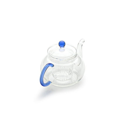 Glass Tea Pot with Strainer - Blue Handle