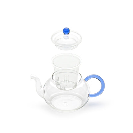 Glass Tea Pot with Strainer - Blue Handle