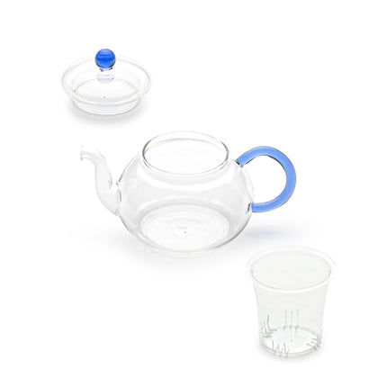 Glass Tea Pot with Strainer - Blue Handle