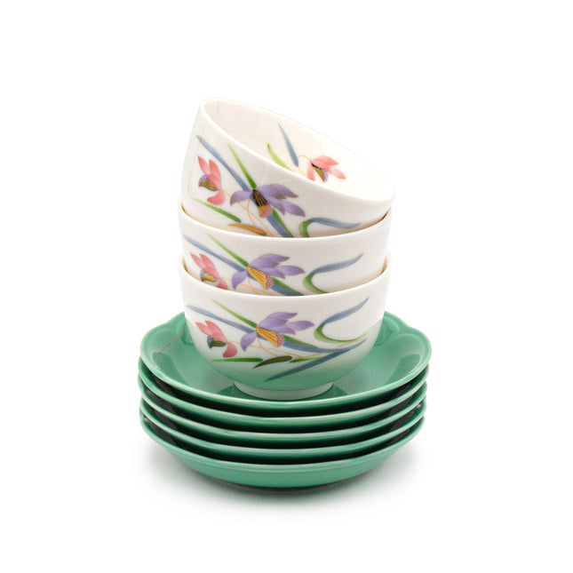 Flower Teacup with Saucer 5pc Set