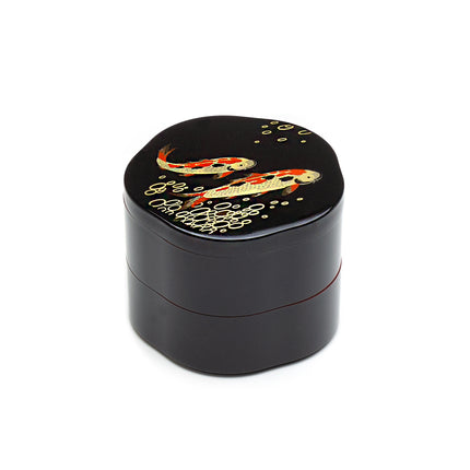 Koi Fish 2-Tier Black Lacquer Container