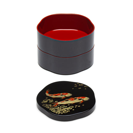 Koi Fish 2-Tier Black Lacquer Container
