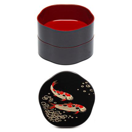 Koi Fish 2-Tier Black Lacquer Container