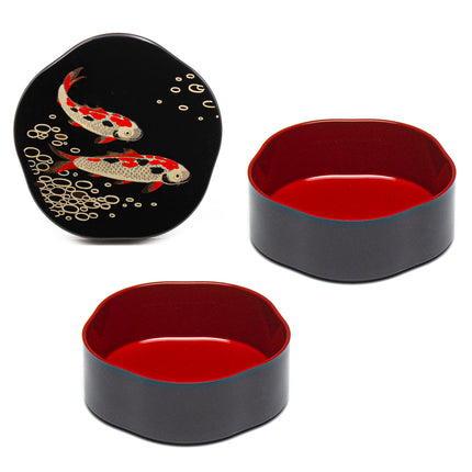 Koi Fish 2-Tier Black Lacquer Container