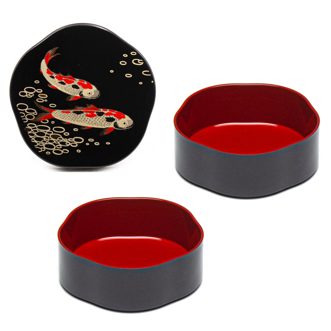 Koi Fish 2-Tier Black Lacquer Container