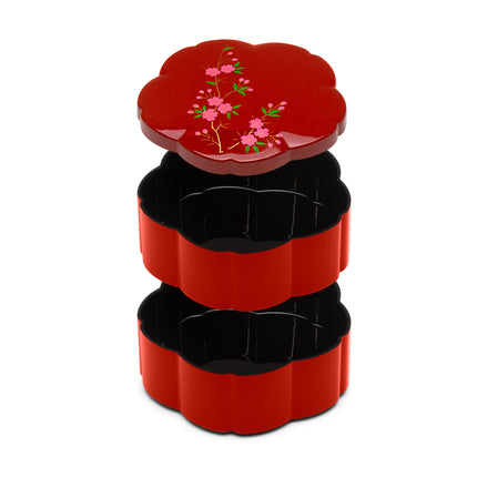 Cherry Blossom 2-Tier Red Lacquer Container