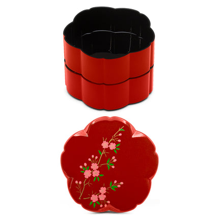 Cherry Blossom 2-Tier Red Lacquer Container