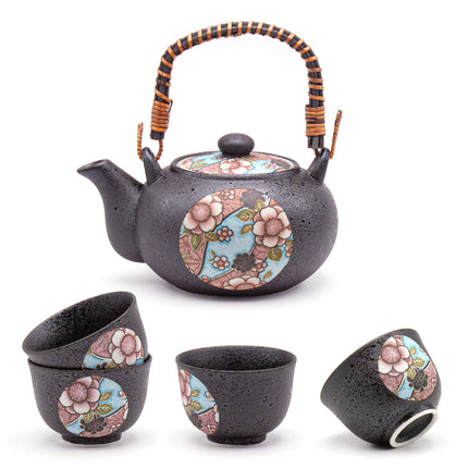 Cast Iron Teapot and Teacup Set - Flower Print