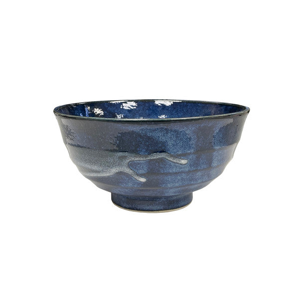 Noodle Bowl 6.75"D, Navy/White Brush Stroke