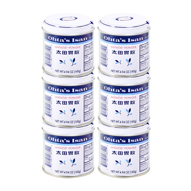 [Ohta's Isan 일본 대표 위장약 '오타이산'] Antacid Herbal Powder, Made in Japan - 6 Can Pack (Large)